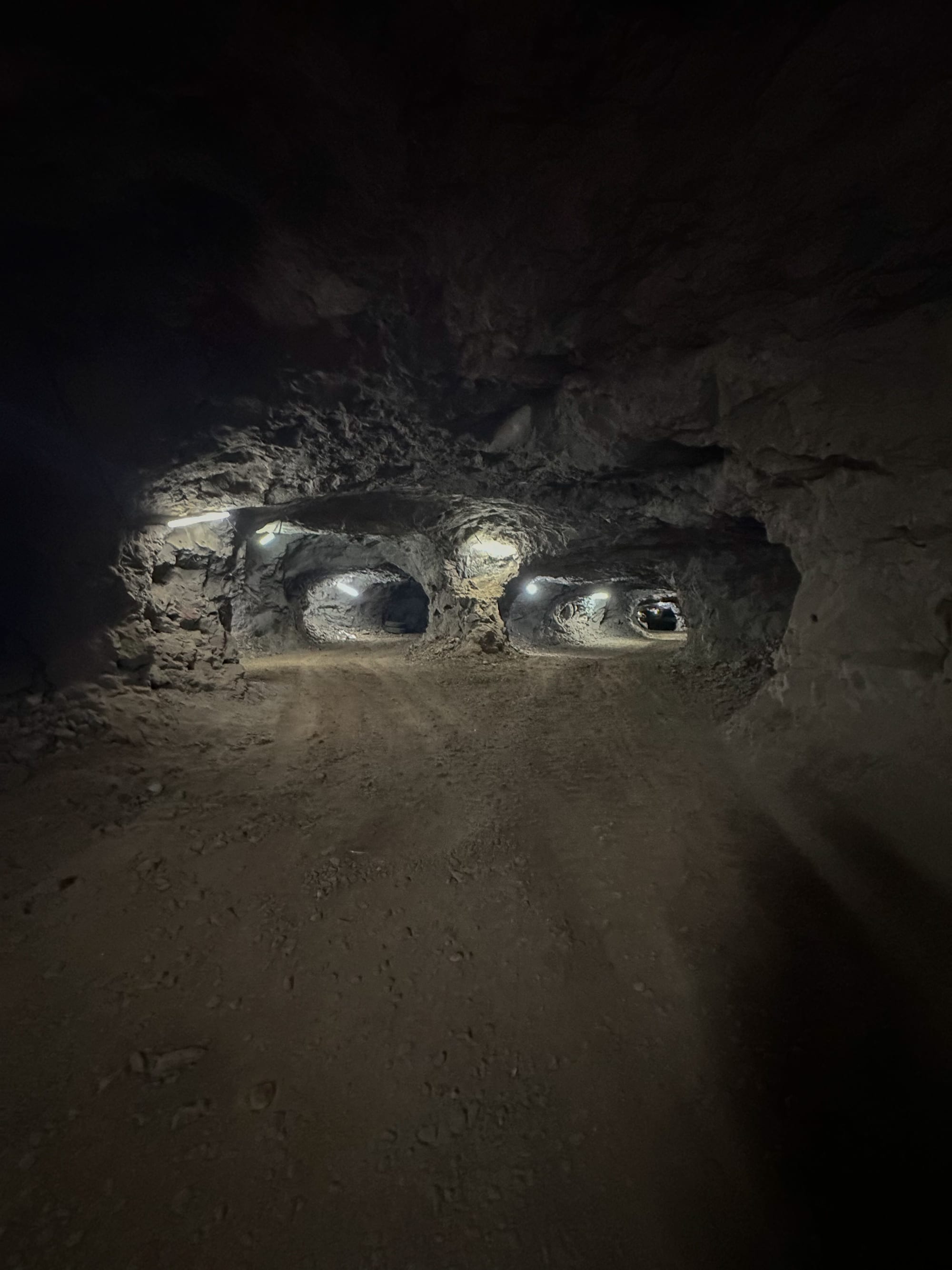 Lit mine galleries, seen from inside